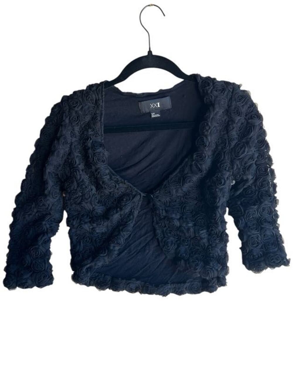 XXI Vintage Y2k Forever 21 Women's Black Rosette Cardigan Shrug Floral Size S/P